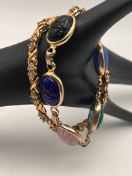 Two Gold Tone Bracelets One Marked 925 CZ