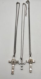 Cross Necklaces Lot Of 3  Crystal/Rhinestone