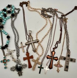 Cross Necklace Lot Of 10 Plus 2 Pendants