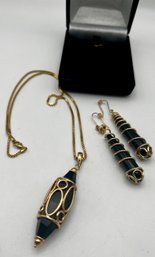 Milor Italy 14k Gold & Black Onyx Filigree Pendant & Earrings
