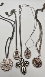 Religious Medal Necklace Lot Of 5