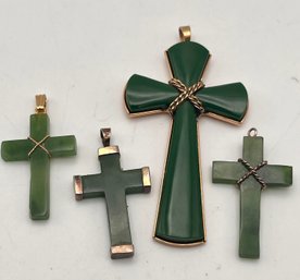 4 Jade Cross Pendants - One Sterling