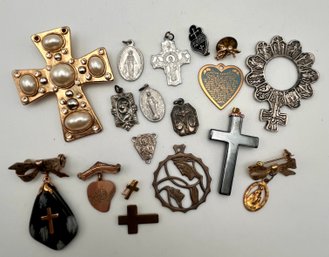 Mixed Religious Lot Pins, Medals, Crosses