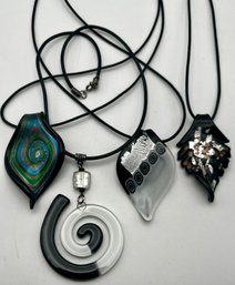 (4) Black Art Glass Pendant Necklaces