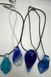 (4) Blues Art Glass Pendant Necklaces