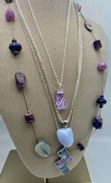 (4) Necklaces Lot- Stone, Sea Glass, Shell & Other