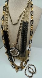 Gold Tone & Black Necklace & Earrings Lot Chico, Trifari, Elizabeth Taylor