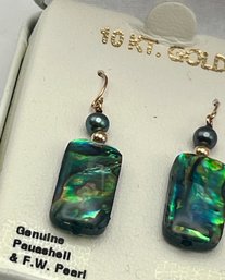 10K Gold Pauashell & Fresh Water Pearl Earrings