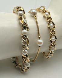 Gold Tone & Pearl Bracelet Lot