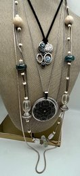 Silver Tone Necklaces - Blue Stone-magnifier/mirror