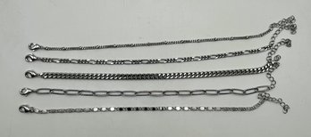 5 Silver Tone Anklets
