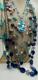 Blues- Necklace Lot Of 5 - Silver Tone