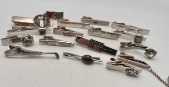 Silver Tone Tie Clips Lot Of 17