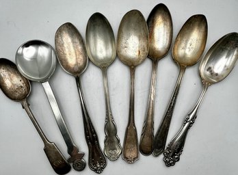 6 Silver Plate & 1 Pewter Serving Spoon Lot