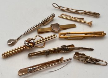 Gold Tone Tie Clips - Fishing - Golf- Horse Whip- Horn