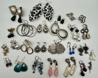 Silver Tone Pierced Earring Lot 25 Pairs