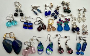 Art Glass, Stone & Other Pierced Earring Lot 18 Pair