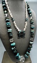 Exceptional Varied Turquoise Stone Bead & Art Glass Necklace
