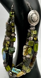 Multi Strand Greens -glass, Stone, Shell With 925 Clasp