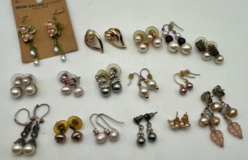 16 Pairs Pierced Earrings - Pearls & Other