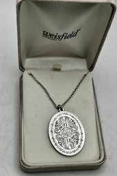 Sterling Silver Two Sided Pendant & Sterling Chain