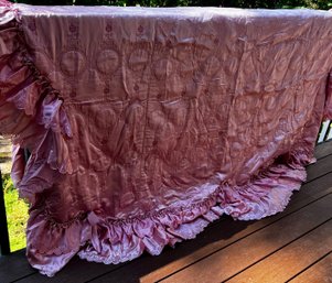 Vintage Pink Rose Color Quality Silk Ruffle Bed Cover