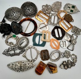 Vintage /antique Buckles Lot Bakelite, Steele Cut, MOP