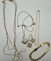 Gold Tone Necklace Lot Of 3, Earrings & Barcelet