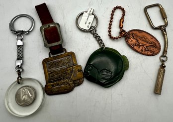 Vintage Key Fobs- Caterpillar,  Carved Fish, Copper Roadrunner