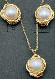 14k Gold Pearl Diamond/moisanite Necklace And Earrings