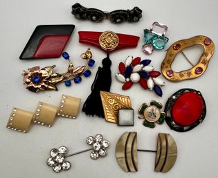 Mix Vintage & Antique Pin Lot- Bakelite,celluloid, Sterling And More