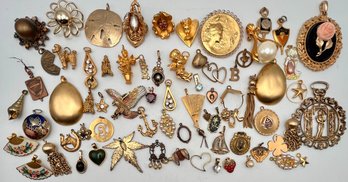 Large Lot Of Gold Tone Pendants Over 65 Pendants