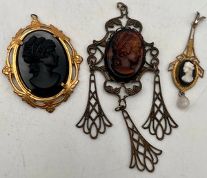 Cameo Style Pendants Lot Of 3