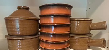 Vintage Stoneware Lidded Soup & Terracotta Ramekins