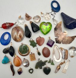 Stone, Glass, Shell, Jade Pendant Lot (35)