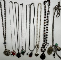 Silver Tone Chains With Pendants Lot Of 9 Necklaces