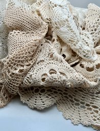 Crochet Doily Lot & Machine Made Mantel Runner