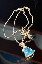 14K Gold Chain And 14 & Blue Stone With Diamond Accents