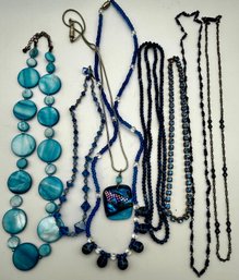 Blues- Necklace Lot -shell, Glass, Rhinestone