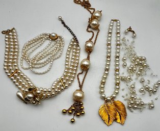 Pearl Gold Tone Mix Necklaces & Bracelet