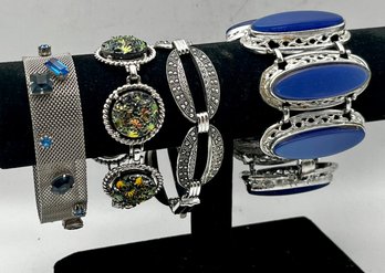 4 Vintage Silver Tone Clasp Bracelets