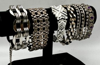 6 Silver Tone Bracelets