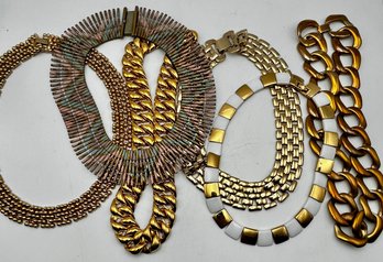 6 Gold Tone Collar Necklace Lot