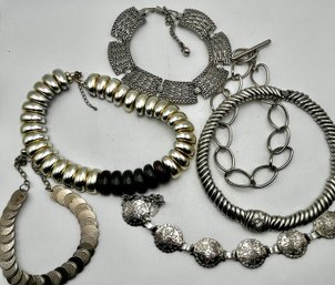 6 Collar /choker Silver Tone Necklace Lot