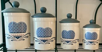 Set Of 4 Heart Of The Country Canisters, Salt & Pepper