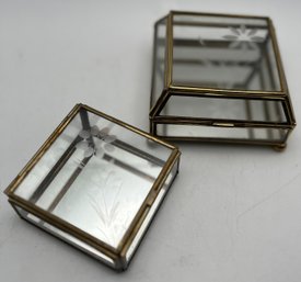 Vintage Two Glass / Brass Trinket Boxes