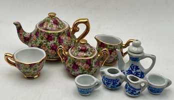 Vintage Old Miniature Tea Sets- Royal Albert Old Country Rose & Blue Willow Style