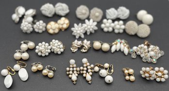 White Pearl , Bead & Other Clip /screw Earrings Lot (22)