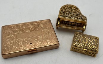 Gold Tone Elizabeth Arden Compact  & Perfume Boxes