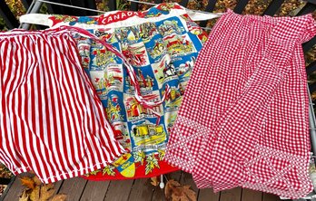 Lot Of 3 Vintage Waist Aprons - Canada , Red Check & Red Stripe